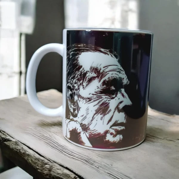 Vista frontal del mug Borges