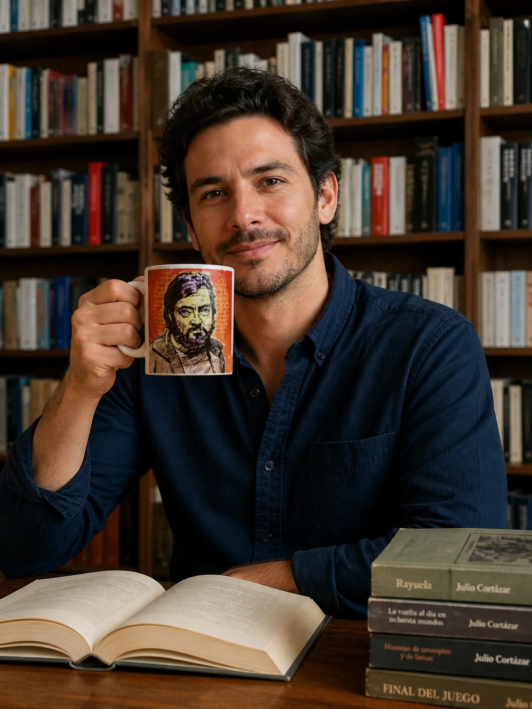 Cliente disfrutando el mug