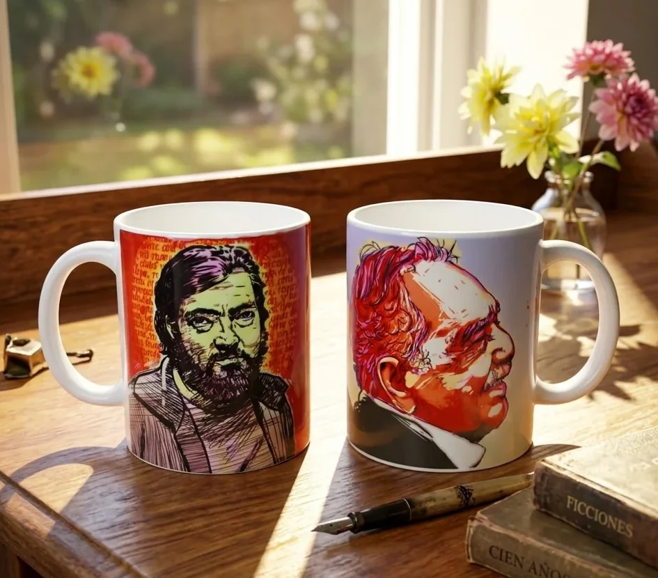 Dúo de mugs García Márquez y Cortázar